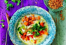 Groene currysoep met zoete aardappel